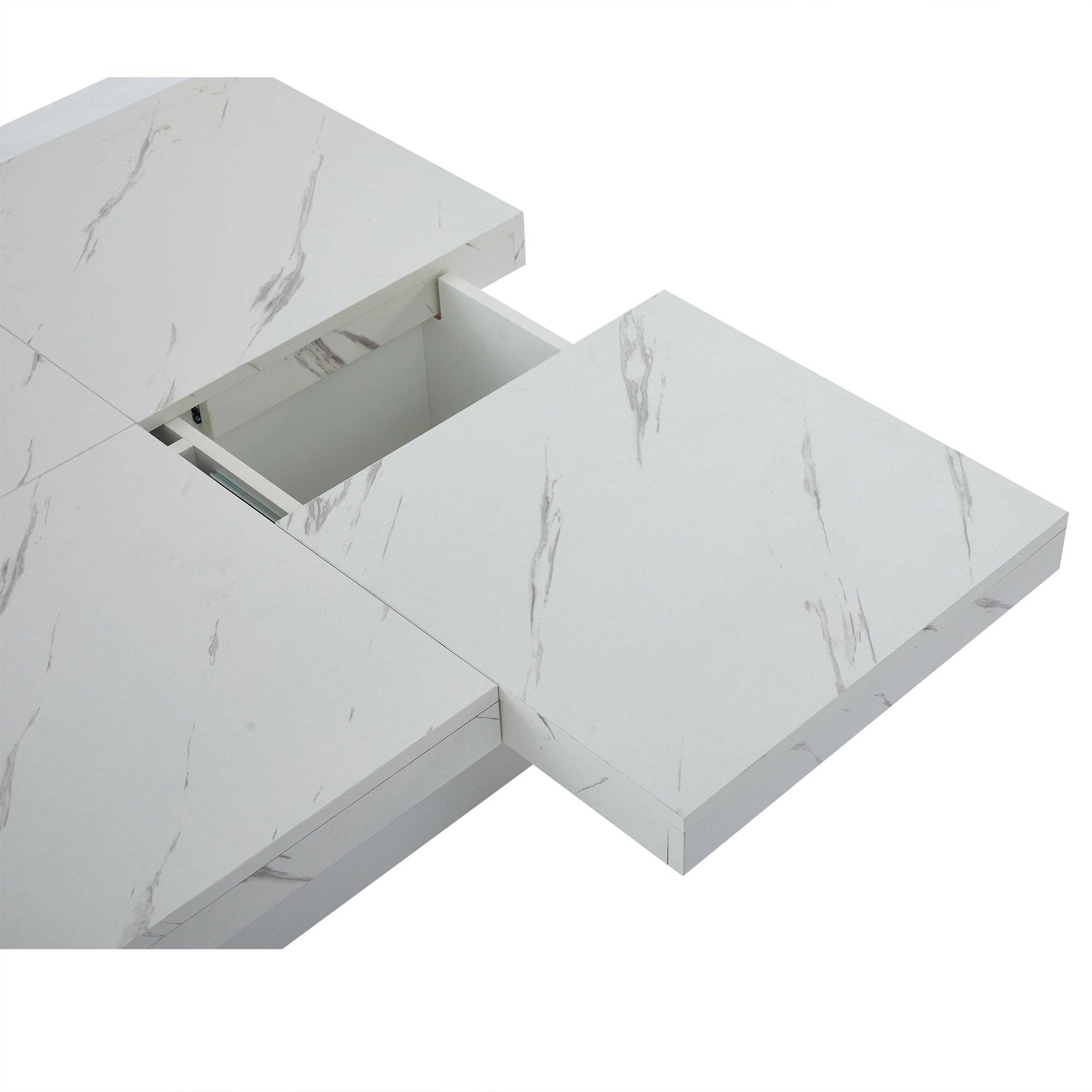 Urban Meuble - Wholesale Side Table - Modern white square coffee table with marble effect, 4 drawers, sliding top 90x90x25cm KHEKRIED33