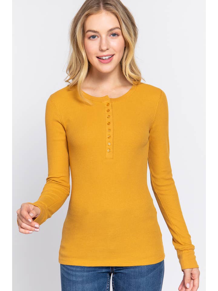 Active Basic | Active USA – wholesale Knit top – Women's – Long Sleeve Henley Thermal Knit Top