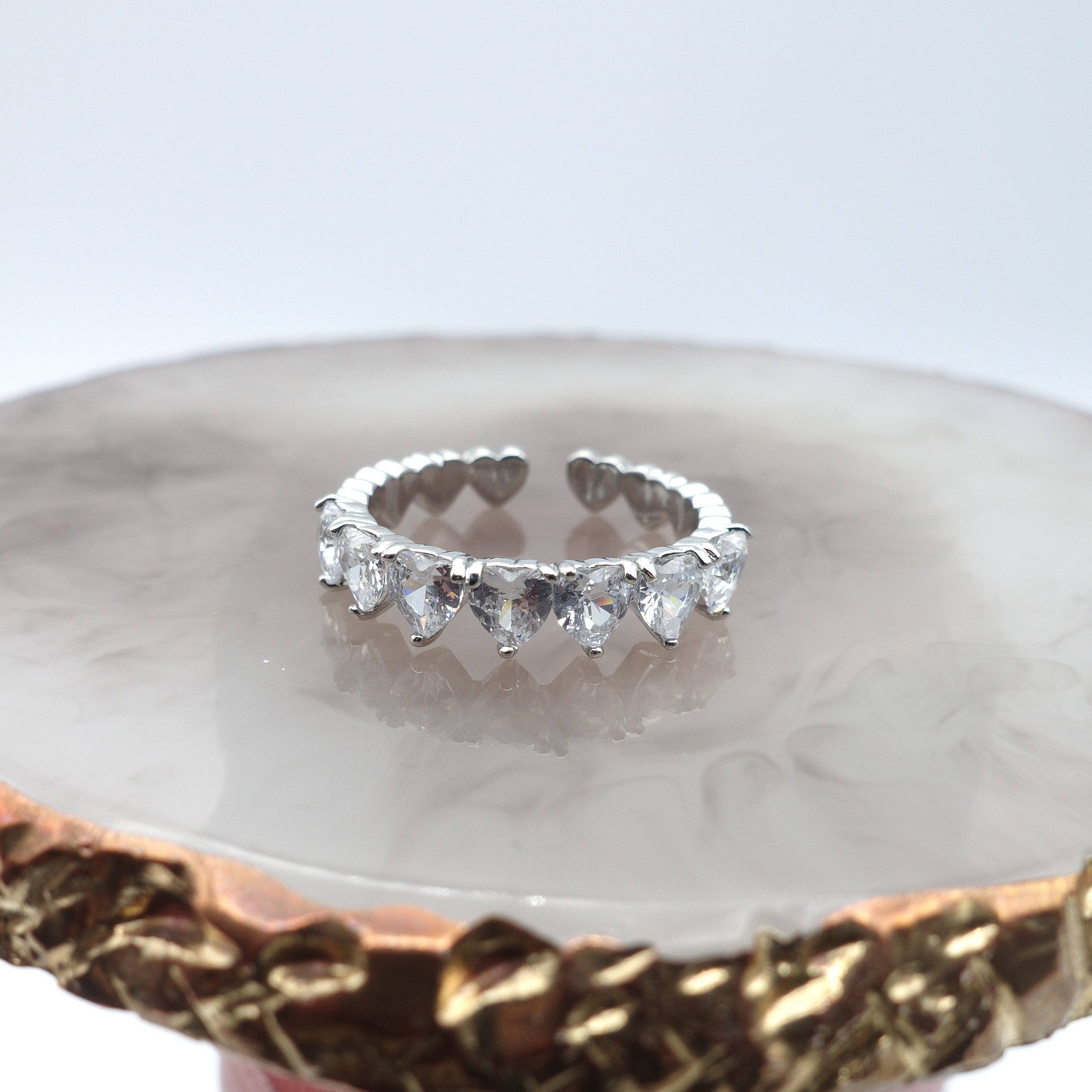 Daemon srls - Wholesale Multi-Stone Ring - JENNY- cuori orizzontali ~ ANELLO REGOLABILE con cubic zirconia a forma di cuore9