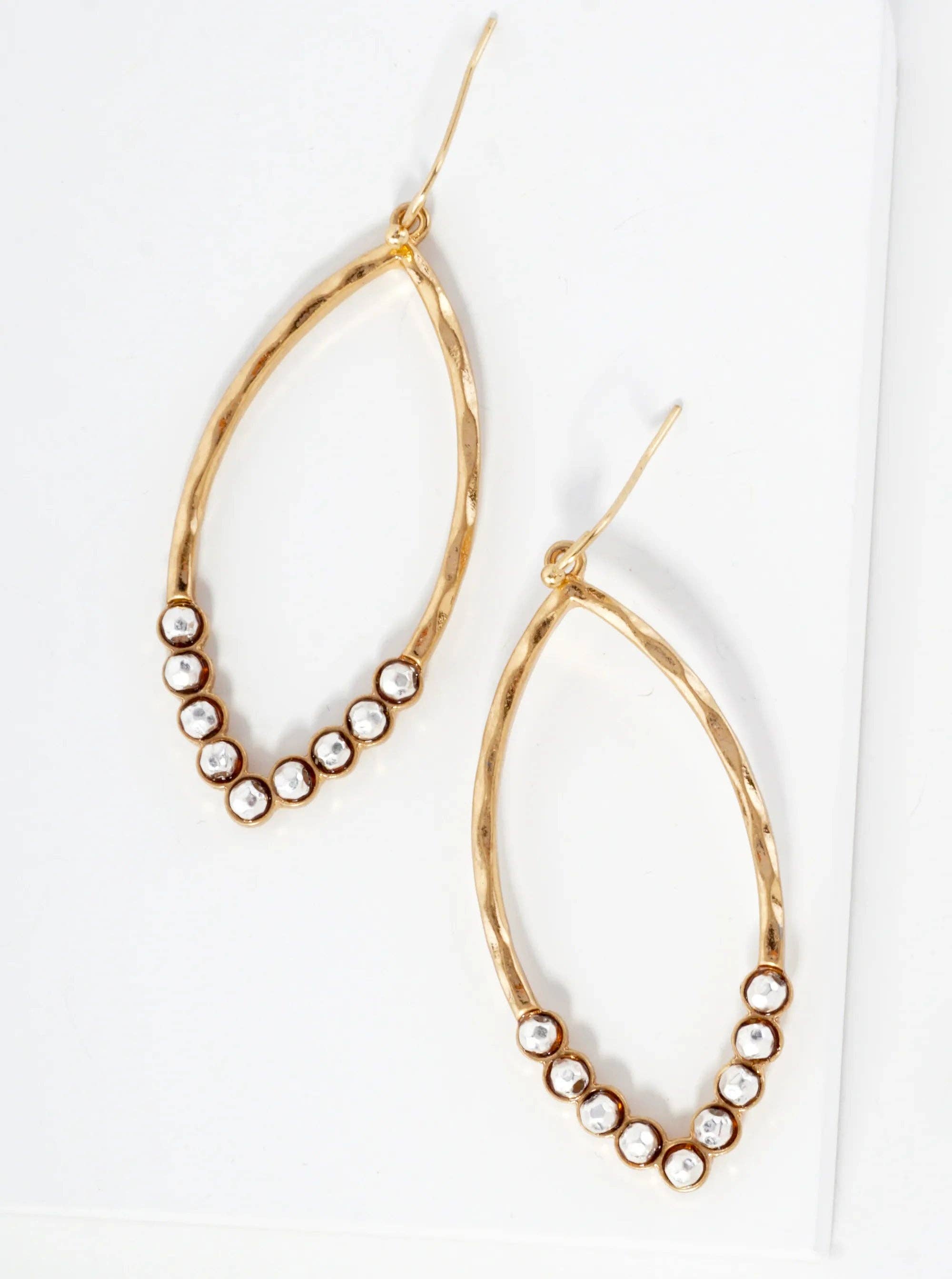 Wild Honey - Wholesale Dangle Earrings - Faceted Metal Beaded Hammered-Texture Marquise-Shaped Dangle Earrings2