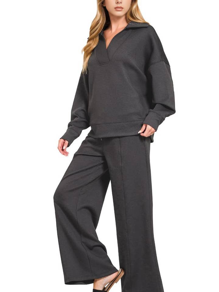 ,.._ 0909 Scuba Collared Pullover & Pants 2PC Set SI-28755 and other Purchase Wholesale sweatsuit set. Free Returns & Net 60 Terms on Faire trending on Faire.