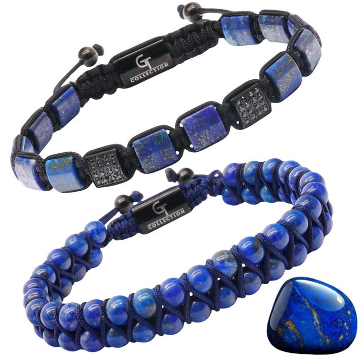 2 PIECE SET - LAPIS LAZULI Double Bead & Flatbead Bracelet for wholesale by GT collection Jewelry