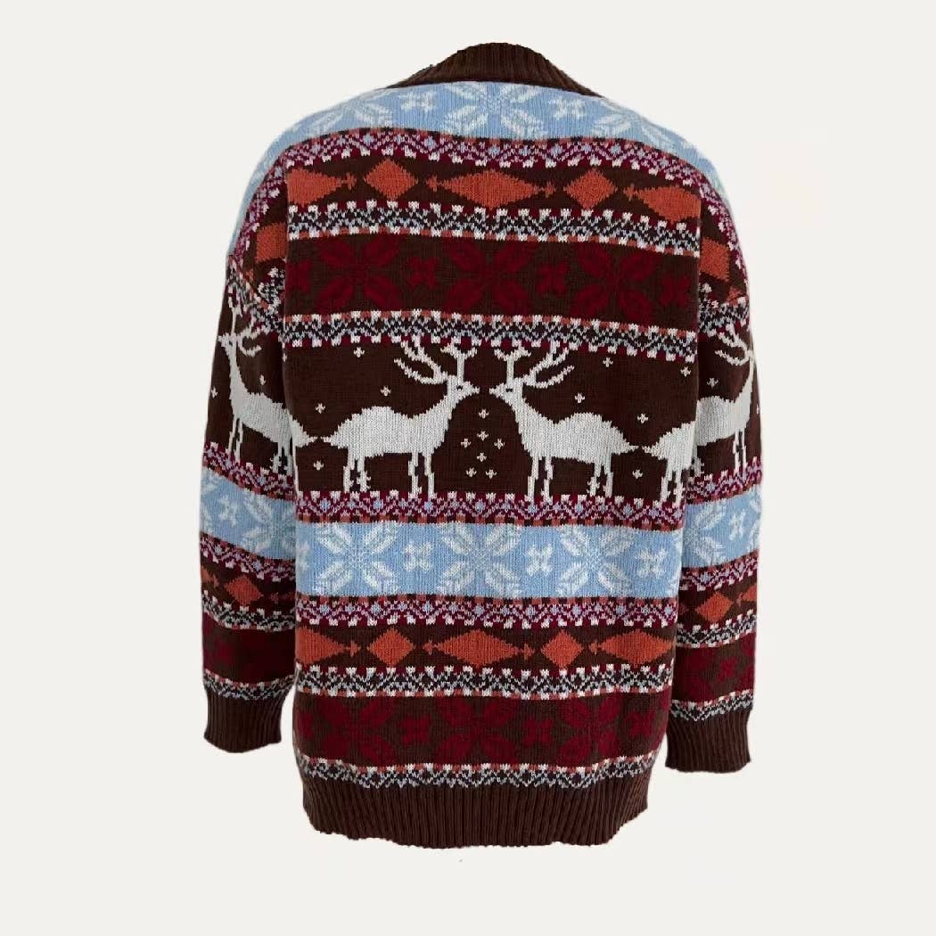 The Moment Collection - Wholesale Knit Sweater - Women's - Warmy Elk Geometric Pattern Long Sleeve Knti Sweater1