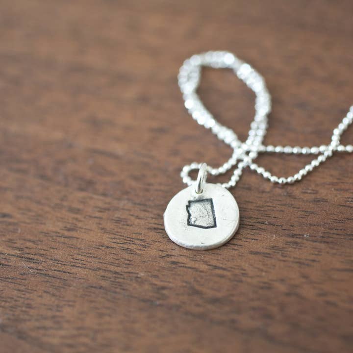 Tiny State Silver Necklace for wholesale by Farmhouse Moon