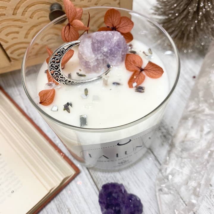 Lunastry – Engroshandel Glaslys – La Luna sojavoks lys med krystal og skjult ædelsten1