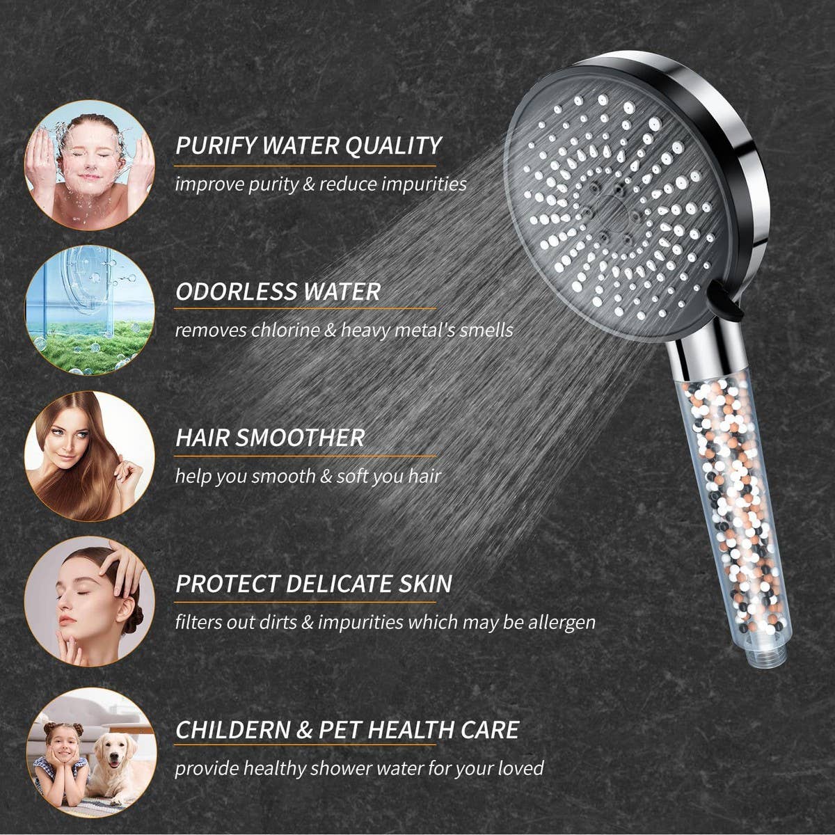 ACCITY - Wholesale Shower Head - 5 SPRAY MINERAL STONE FILTER SHOWER HEAD_CWASC17066