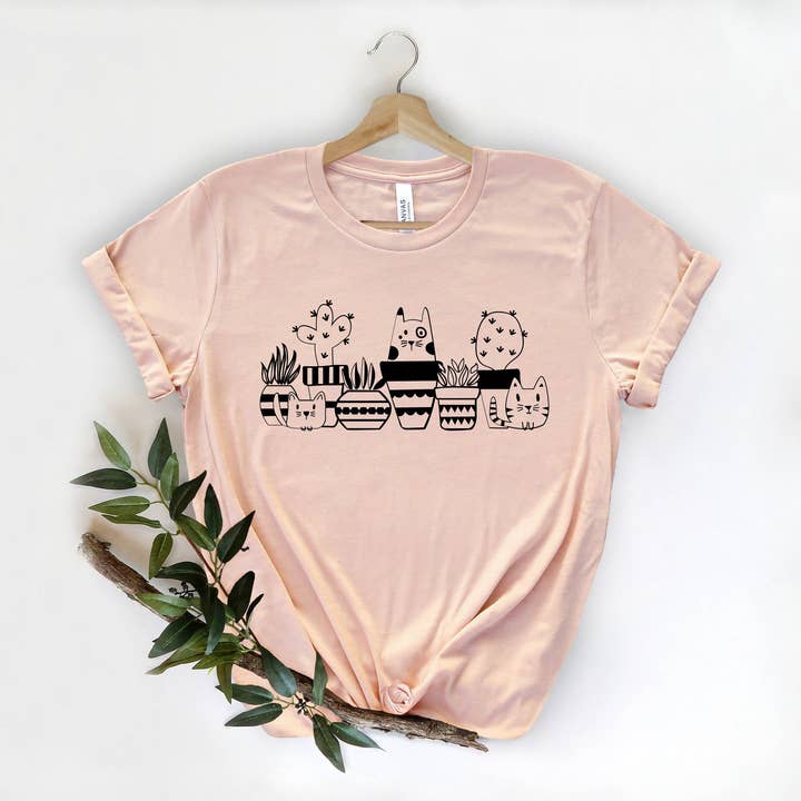 Cute Cactus Cat Graphic T-Shirt for wholesale by KM Clothing