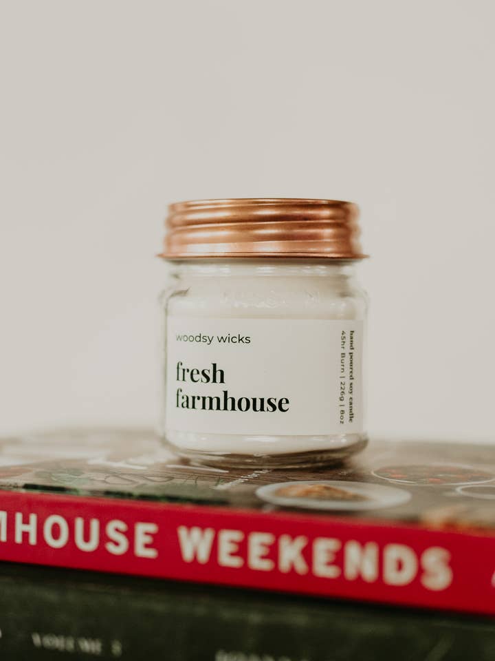 Farmhouse Candles- Copper Lid - 100% Soy Wax Cotton Wick for wholesale by Woodsy Wicks