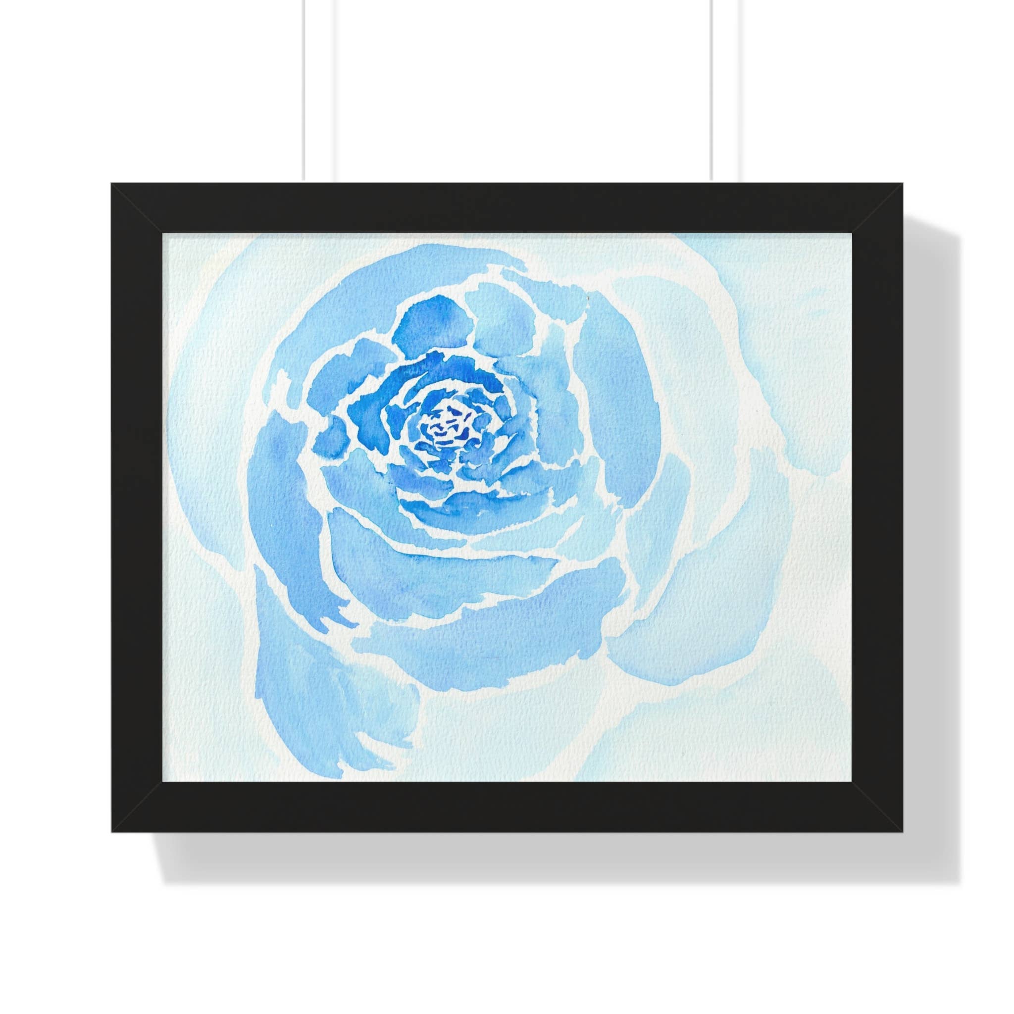 Oceane's Echo – wholesale Art print – Bold Blue Watercolor Rose - Framed Horizontal Poster7