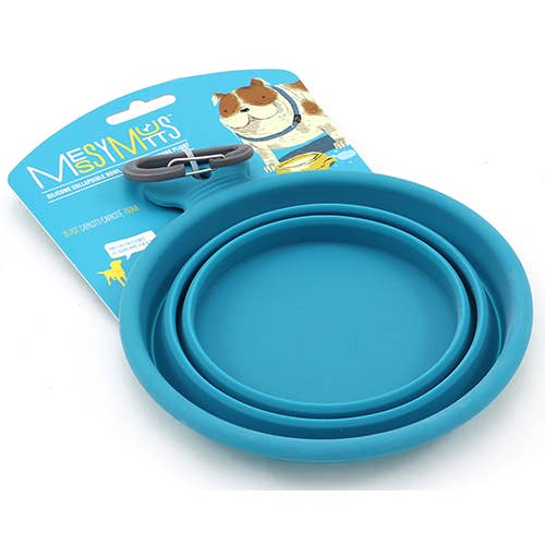 Messy Mutts Silicone Collapsible Bowl Blue Small for wholesale by Pet Palette Distribution