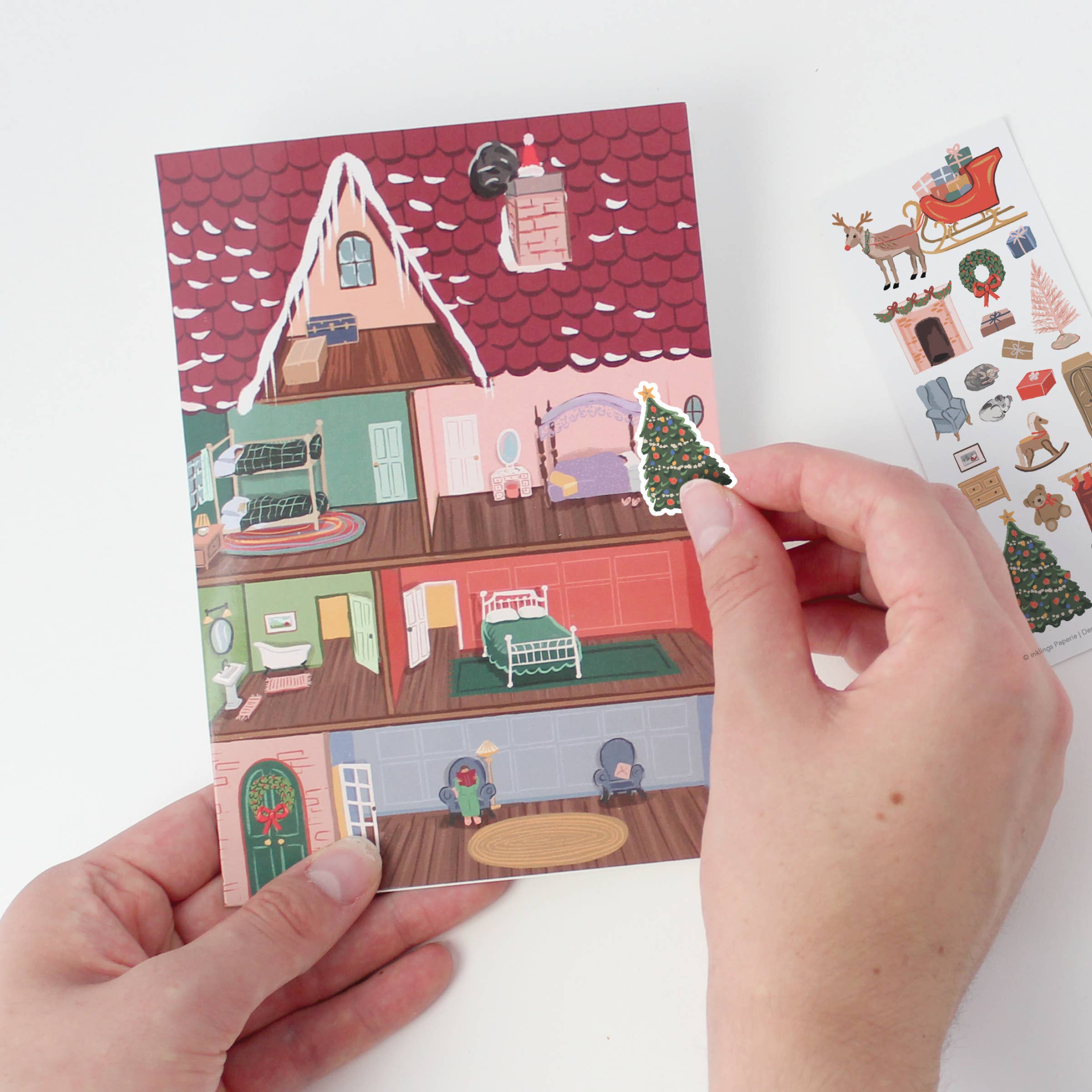 Inklings Paperie - Wholesale Christmas Card - Sticker Scene Card - Holiday House1