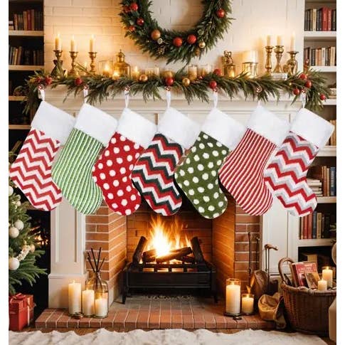 Classic Polka Dot & Striped Knit Christmas Stockings for wholesale by GEXWORLDWIDE