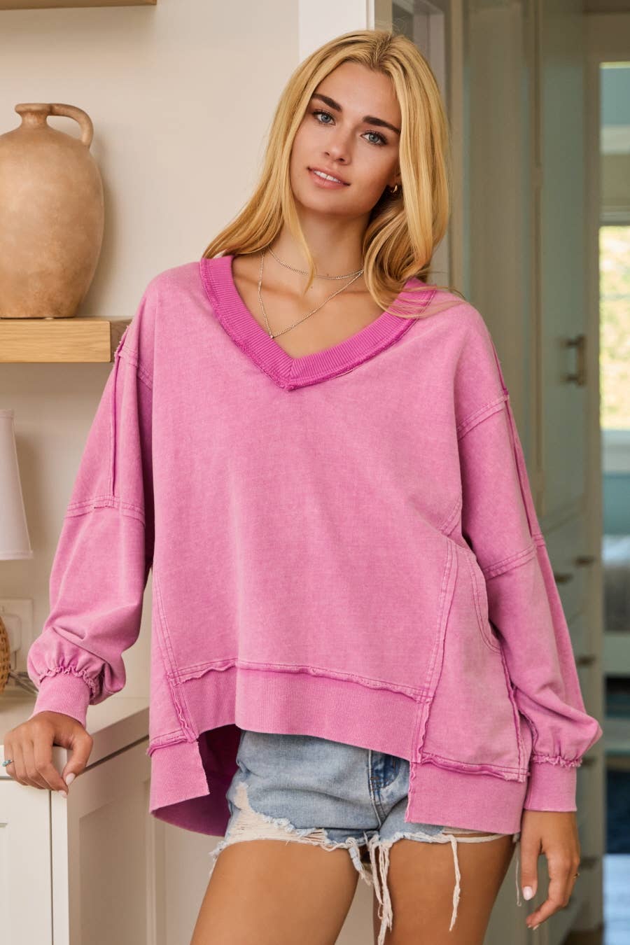 Oddi - Wholesale Sweatshirt - Women's - Plus Acid Washed French Terry Pullover Sweatshirt7