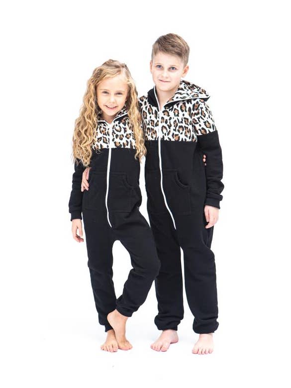 Sofa Killer Black Unisex Kids Onesie With Leopard Pattern Le for wholesale by Sofa Killer