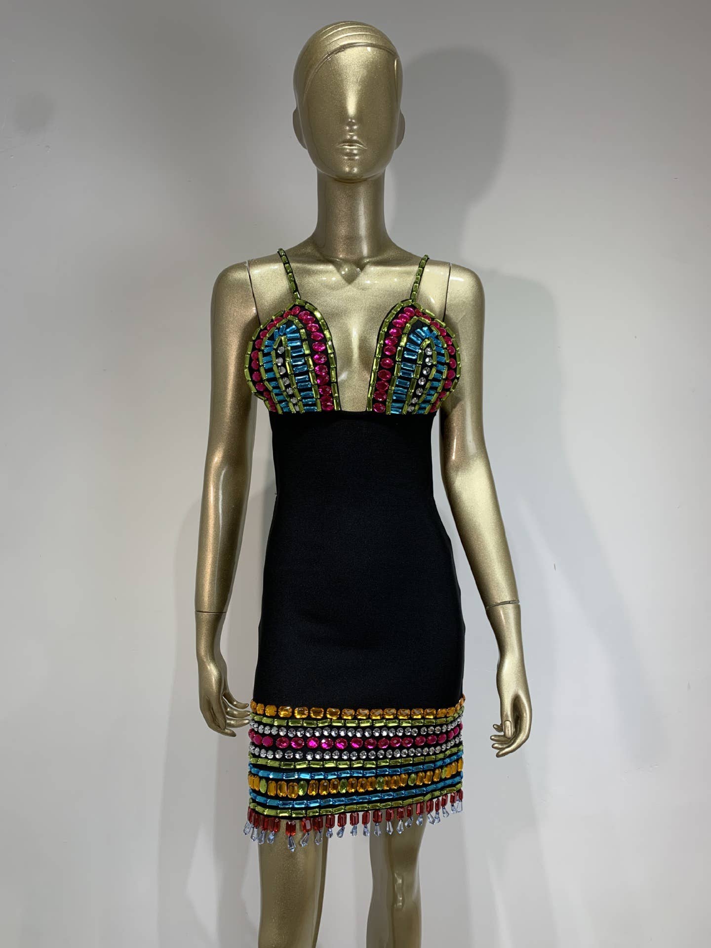 Sort DR0209 Glitzy Rhinestone Sling V-hals hoftekørt for engroshandel på Faire4