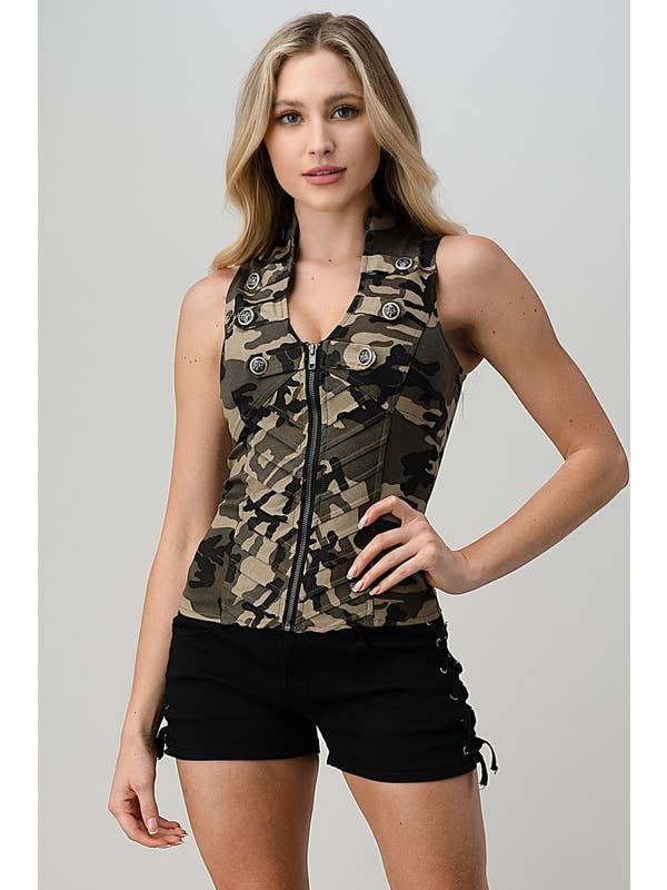 Lydia USA – Engroshandel Skjorte med buttondown – til kvinder – Militær camo-printet skjorte med knapper
