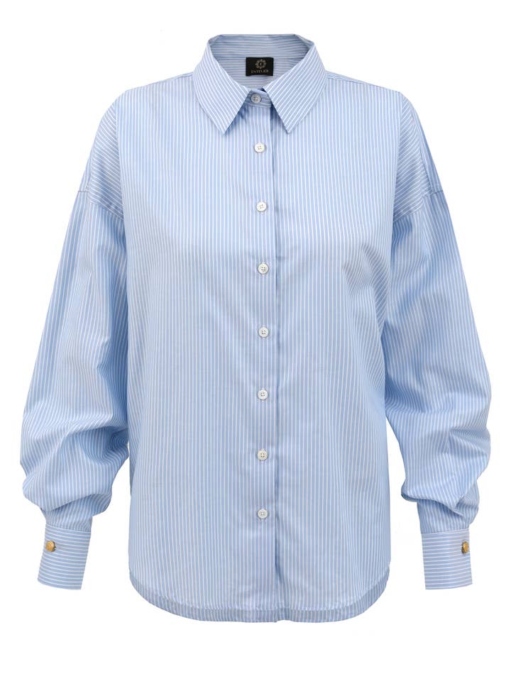 Camisa folgada clássica listrada azul por atacado de Entelier