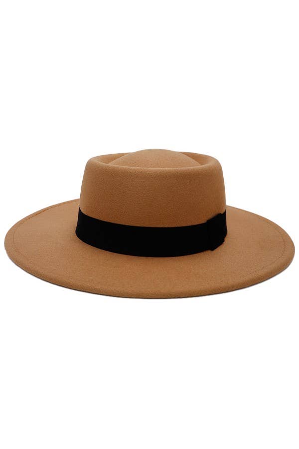 Cap Zone - Wholesale Fedora - Women's - Bolero Felt Pork Pie Crown Hat-Black Band1