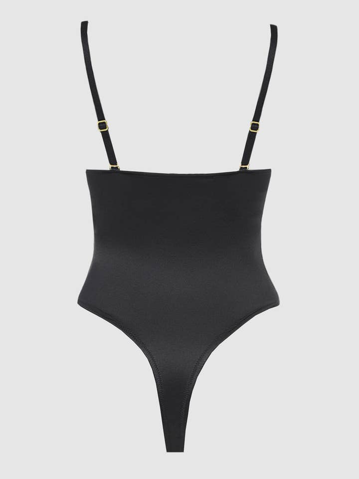 House of Desire - Wholesale Lingerie Bodysuit - Women's - ALLEGRA SILKY SATIN PLUNGE PUSH UP BODYSUIT