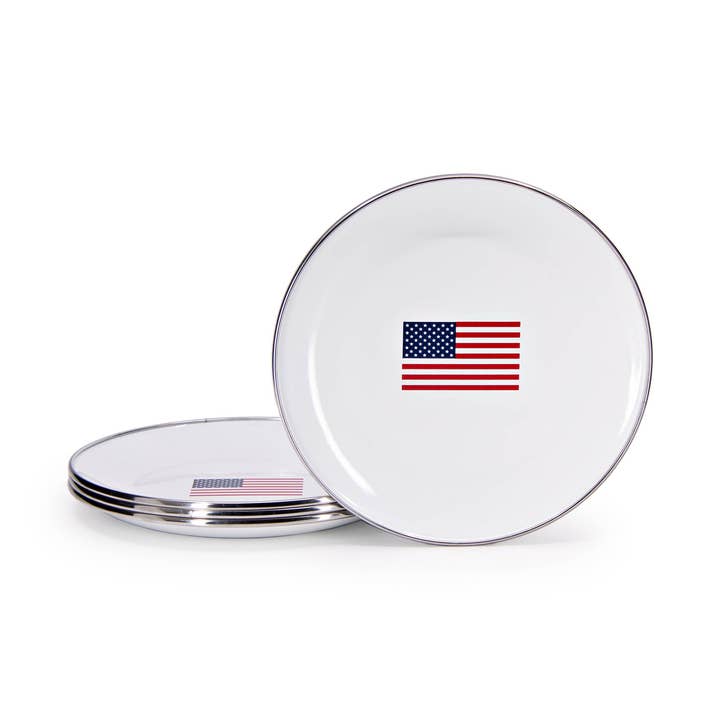 Golden Rabbit Enamelware Set of 4 US Flag Sandwich Plates for wholesale by Crow Canyon Home