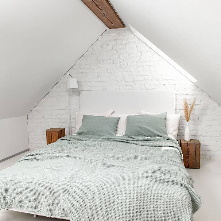 Linen waffle blanket in Sage Green for wholesale on Faire4