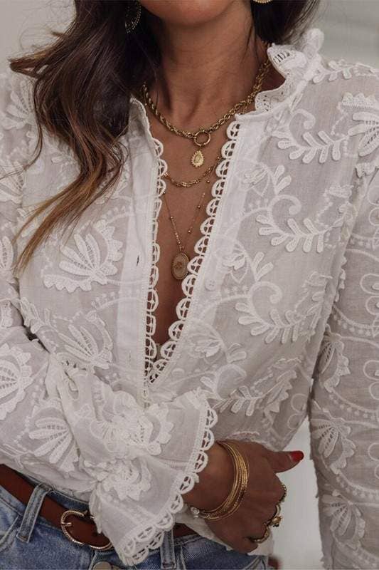 WEISS Spitzenbestickte transparente Bluse für den Großhandel auf Faire1