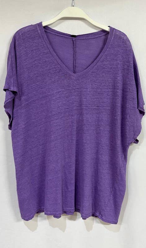 VENTI6 - Wholesale T-Shirt - Women's - OVERSIZED V NECK LINEN T SHIRT (OL1067)9