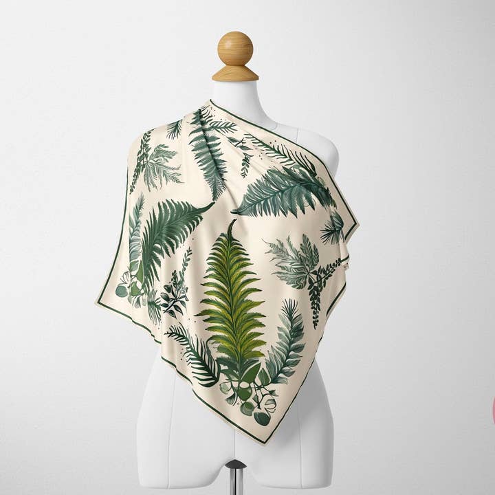 SueSilkHK - Wholesale Scarf - Women's - Vintage Hand-Drawn Fern Pattern Silk Scarf - Designer Original - Customizable Fabric and Size - Women's Scarf - Gift for Her4