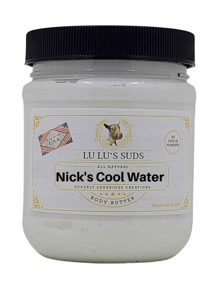 Beurre corporel au karité et à la noix de coco Nick's Cool Water 8 oz. pour la vente par Lu Lu's Suds