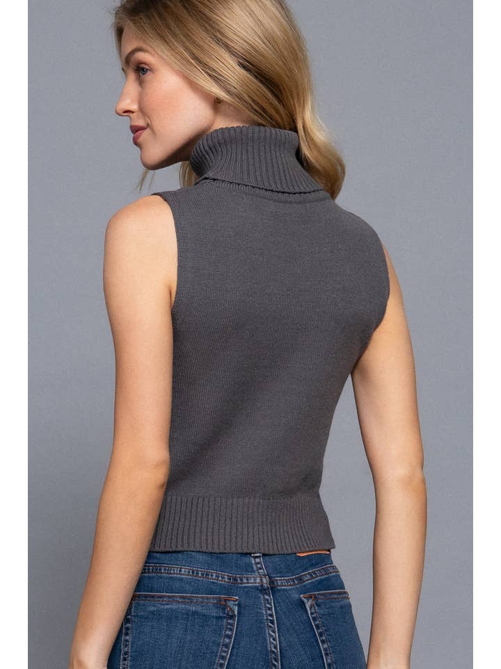 Active Basic | Active USA - Wholesale Knit Sweater - Women's - Sleeveless Turtle Neck Sweater Top