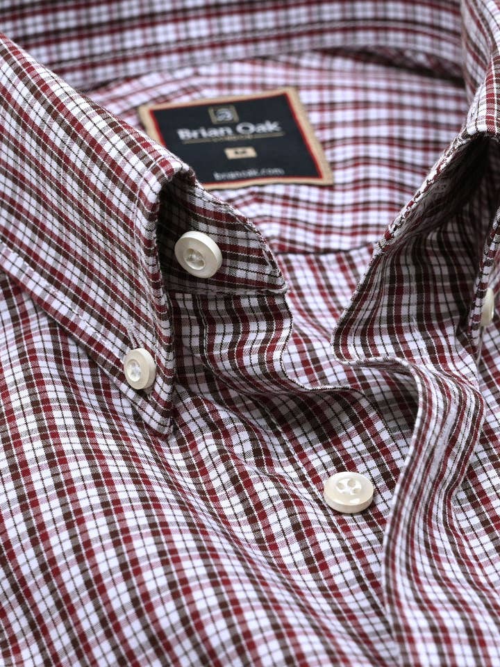Camisa Casual Xadrez Bordô por atacado de Brian Oak Limited
