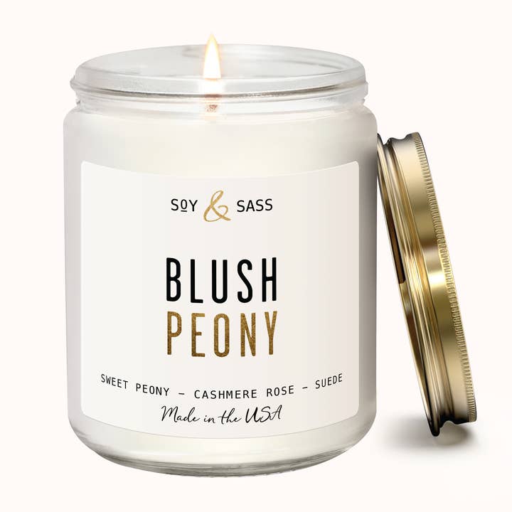 Blush Peony 7.2 oz Soy Candle Home Decor & Gifts for wholesale by Soy and Sass