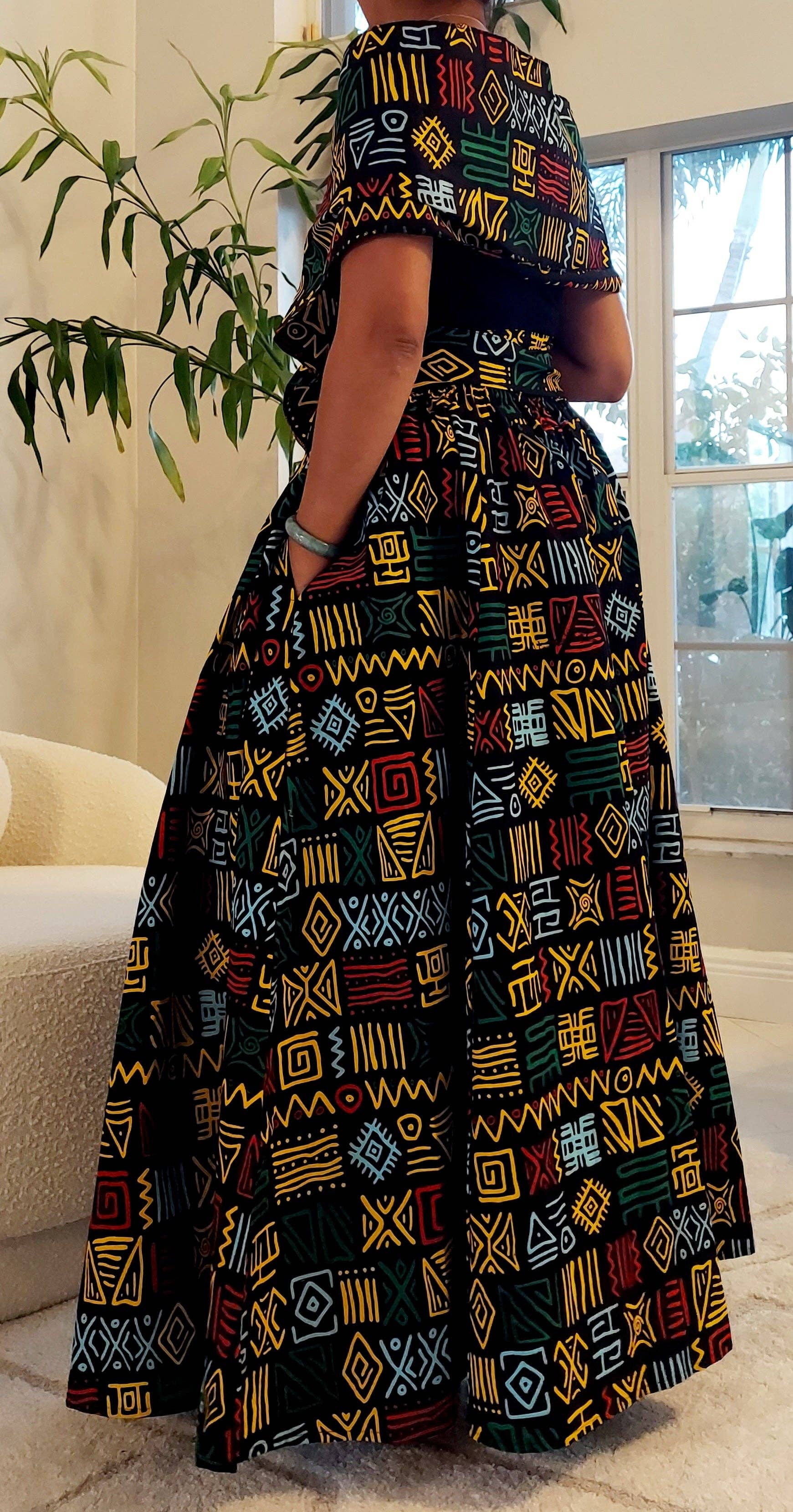 India Batik - Vente Ensemble haut et pantalon (PAS d'intérieur) - Femme - Pantalon Palazzo et chemisier cache-cœur - Noir/Rasta13