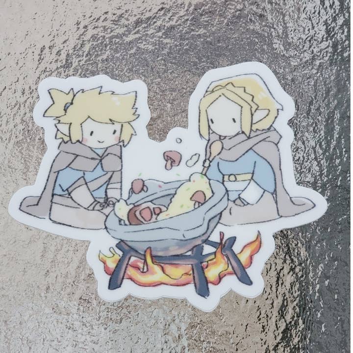 BOTW Link and Zelda cooking vinyl sticker 3" x 2.35" for wholesale by waifuarts