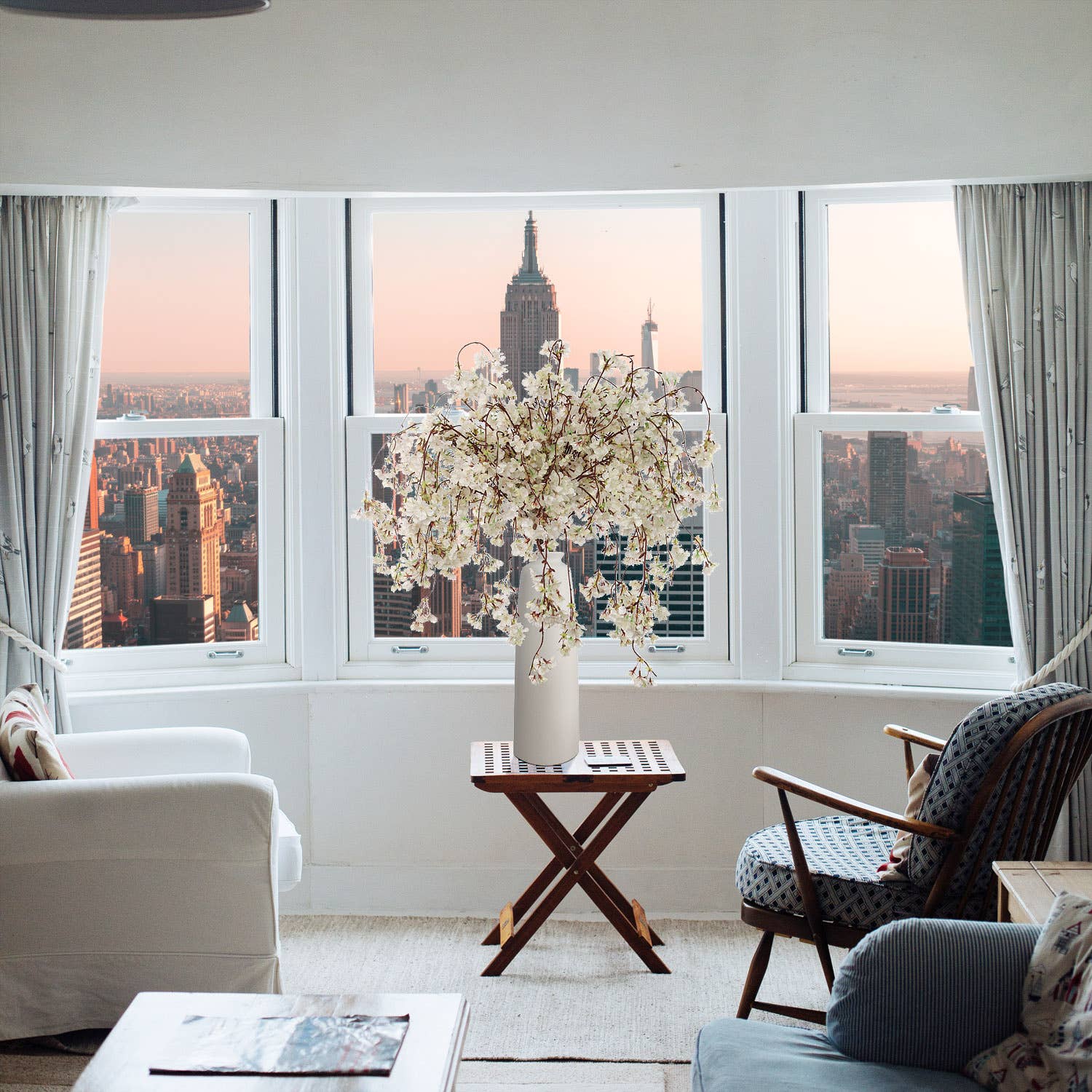 Larksilk - Wholesale Artificial Flowers - 60" Hanging White Cherry Blossom With Silk Flowers Decor2