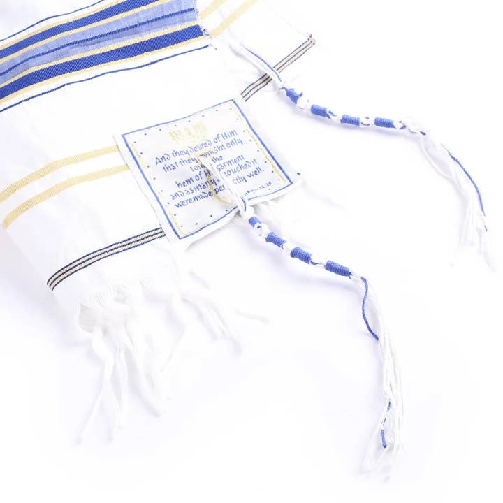 Swanson Christian Products - Wholesale Wrap - Women's - Prayer Shawl – Gold and Royal Blue – Traditional Messianic with Tallit – 72″ X 22″3