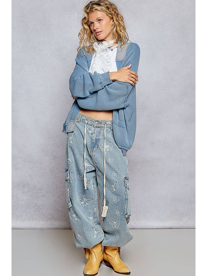 Pol Clothing - Wholesale Cardigan - Women's - Vintage washed knit long sleeve sweater cardigan SALE