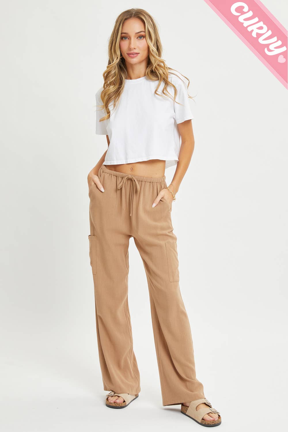 Sweet Lovely by Jen - Wholesale Pants - Women's - PLUS SIZE LINEN- BLEND PULL-ON-PANTS38