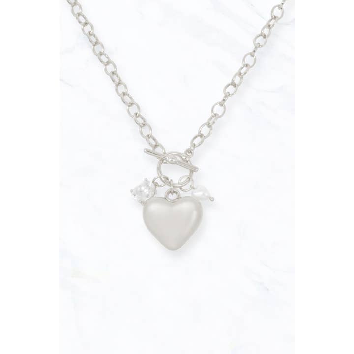 Suzie Q USA - Wholesale Pendant/Charm Necklace - Chain Necklace with Heart, Pearl, & Crystal Charms