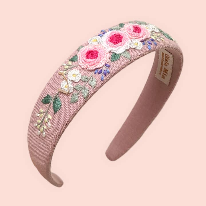 Floral hand-embroidered headband 3D for wholesale by Olala Mia