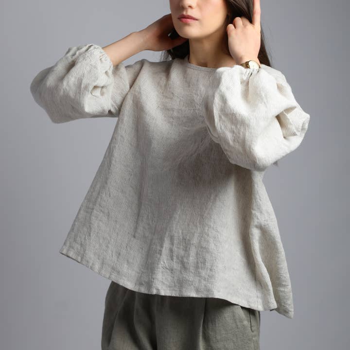 YELLO Puff Sleeve Cropped Linen Shirt with Back Ties for wholesale by Knotium