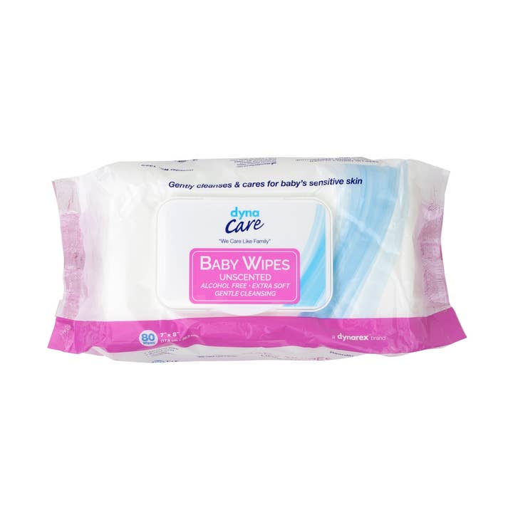 DynaCare Baby Wipes unscented w/ Plastic Lid, 7" x 8", 24pks/case (1920 Count) for wholesale by Go Bulk Medical