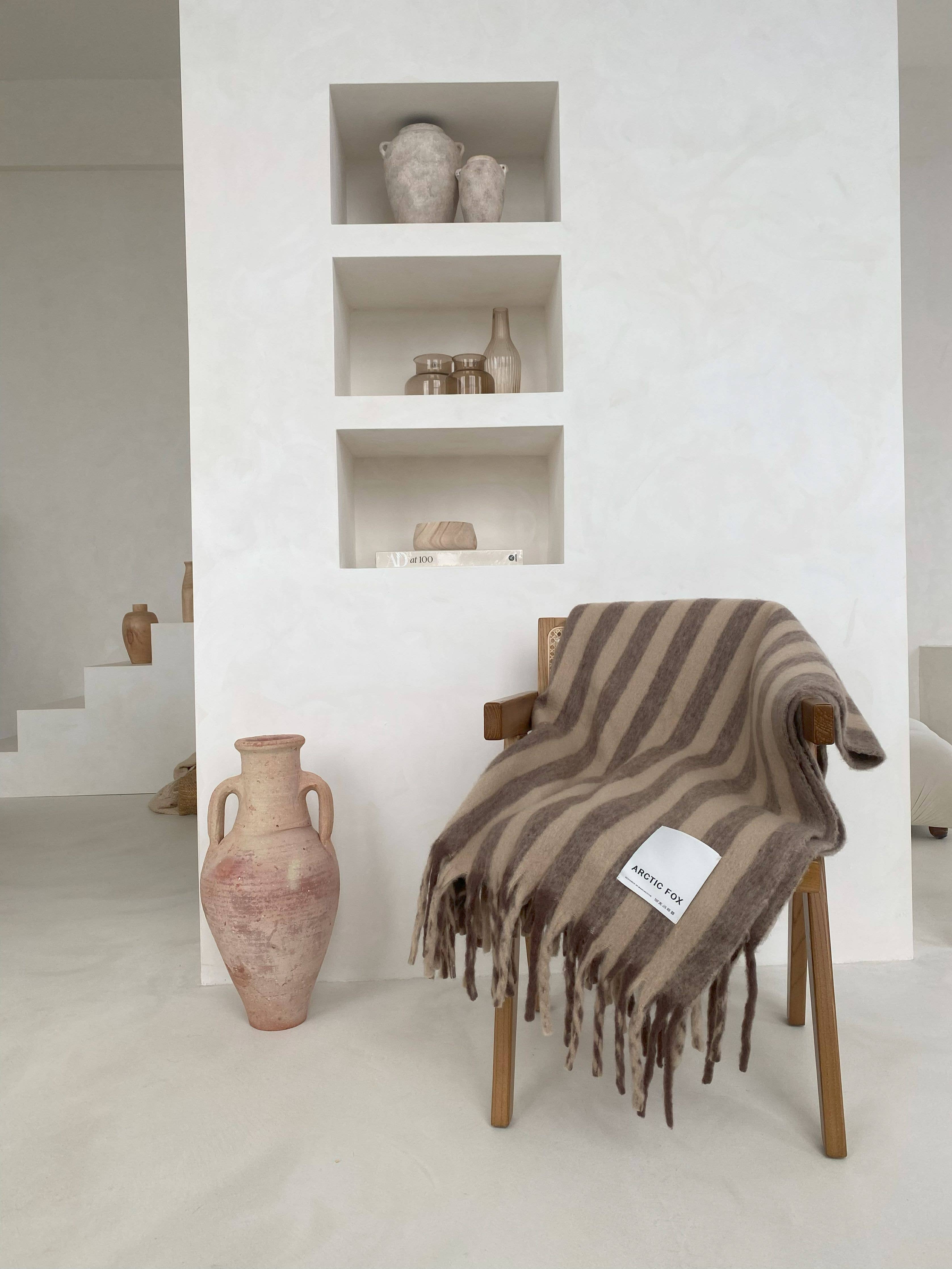 ARCTIC FOX & CO. – wholesale Throw blanket – The Wool Stripe Throw - Burnt Umber Stripe - AW254