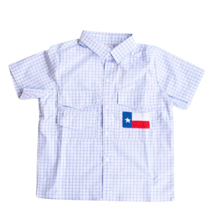 Boots & Bows Smocking Co - Wholesale Button Down Shirt - Kids - Boys Texas Flag Fishing Shirt