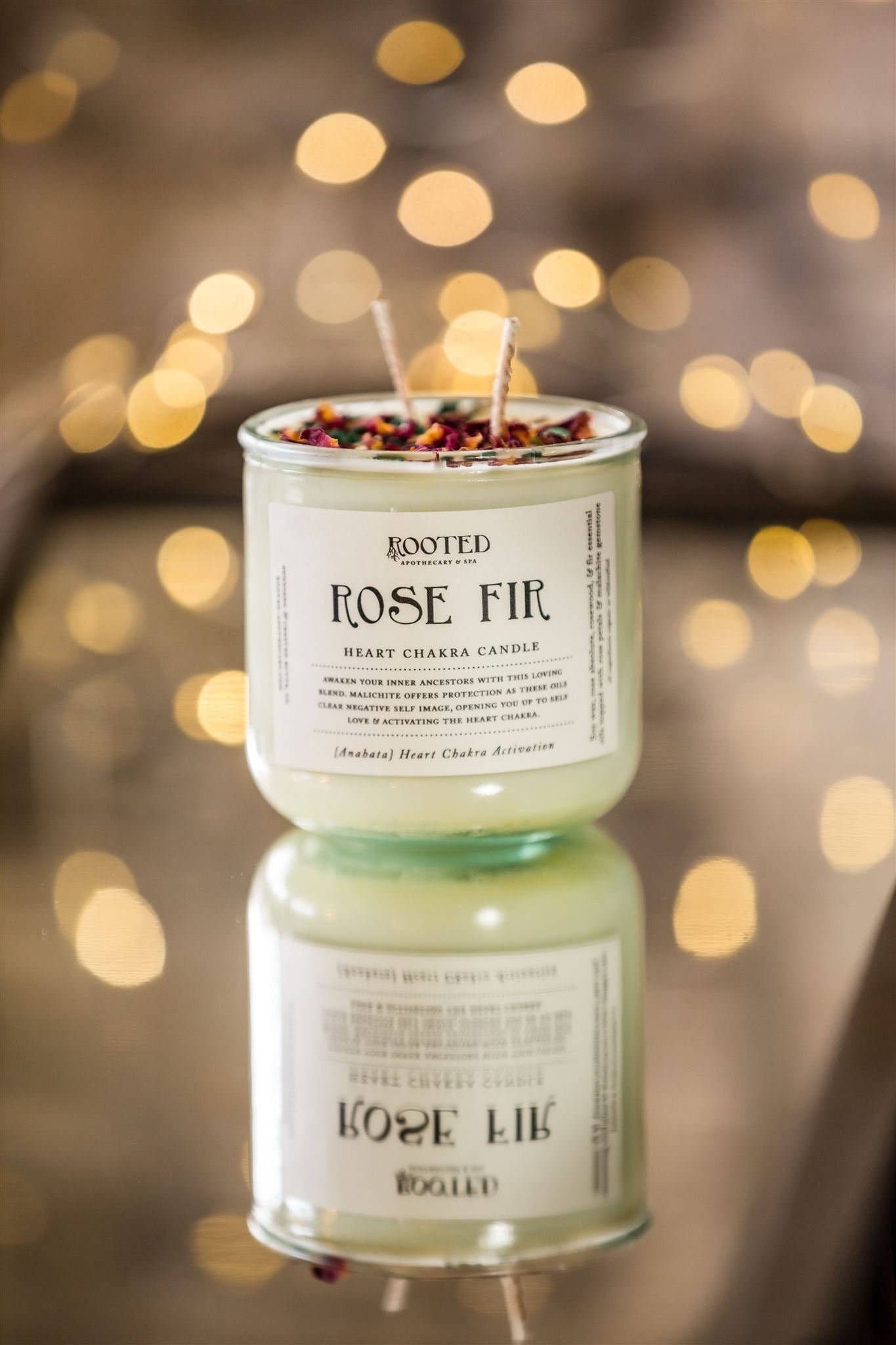Rooted Apothecary - Wholesale Jar/Filled Candle - Rose Fir Chakra Candle1