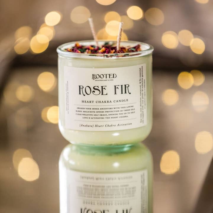 Rooted Apothecary - Wholesale Jar/Filled Candle - Rose Fir Chakra Candle1