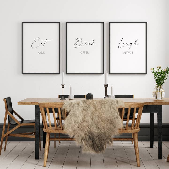 Eat Well Drink Often Laugh Always Prints (Set of 3) for wholesale by Embracing Rainbows