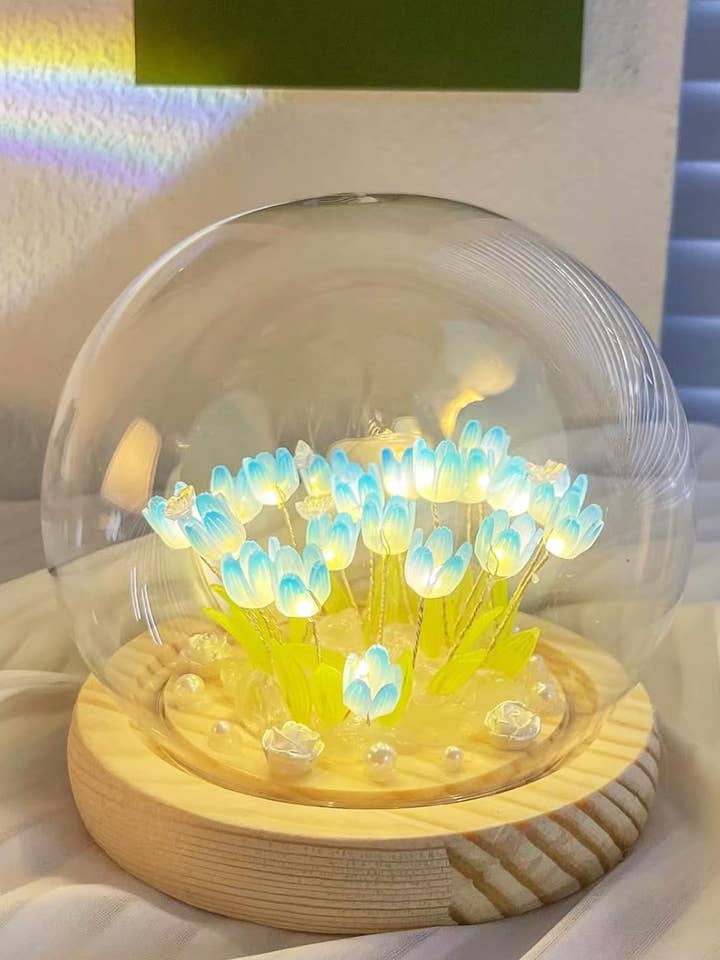 Dekoratives blaues Tulpen-Nachtlicht mit Glaskuppel für den Großhandel von 29 Tonight