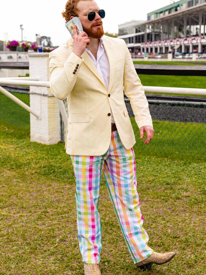 Shinesty, Inc – Engroshandel Blazer - Herre – The Savannah Swinger | Gul derby seersucker-suit1