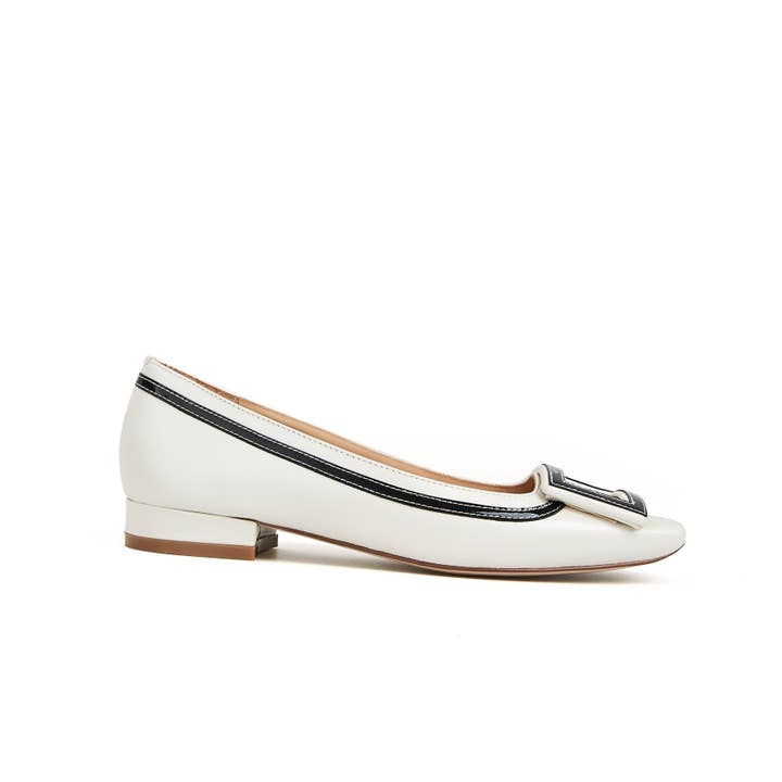 Adeline Flat Buckle Pump in Sheep Leather - Ivory/Black for wholesale by CUCTOS